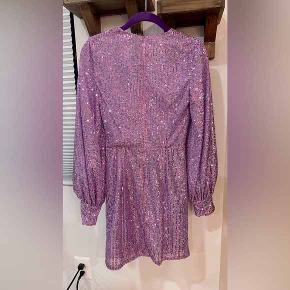 NWT AMEN Faux Wrap Light Purple Sequin Dress Long Sleeve XS (IT 38) - Picture 3 of 13